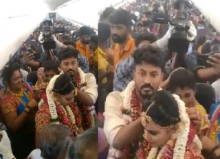 लकडाउन छल्न यी जोडीले गरे विमानमै विवाह, १६० जना पाहुना (भिडियोसहित)