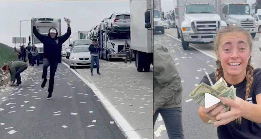 सडकमा डलरको वर्षा : मानिसहरु गाडी रोकेर बटुल्न थाले, २ घण्टा सडक जाम