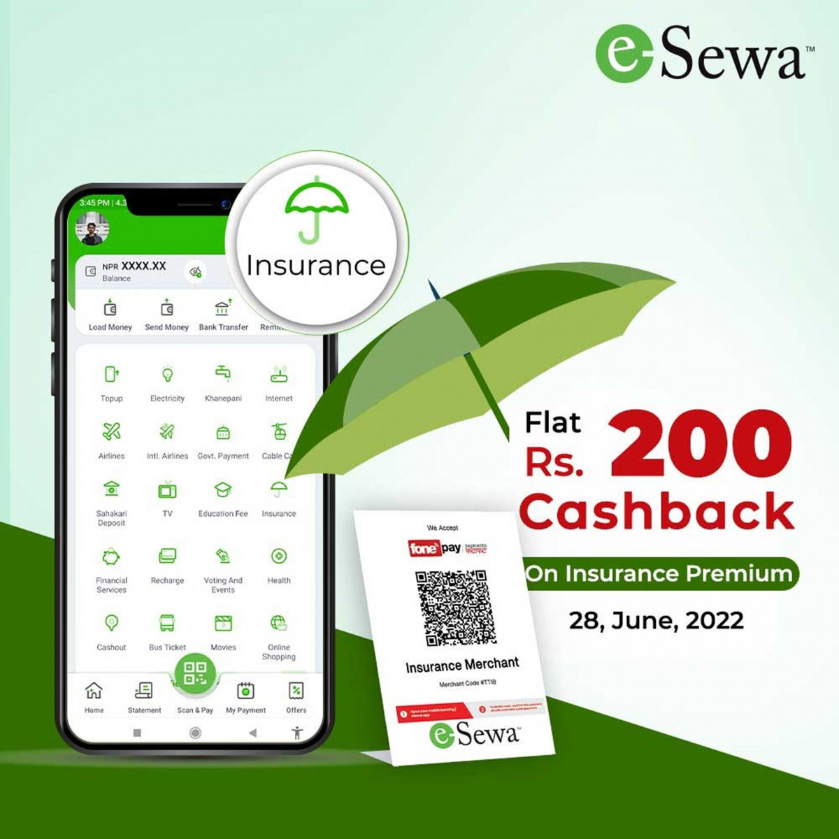 इसेवाको यस्तो छ नयाँ अफर: बीमाशुल्क भुक्तानी गर्दा दुईसय रूपैयाँ क्यासब्याक पाइने