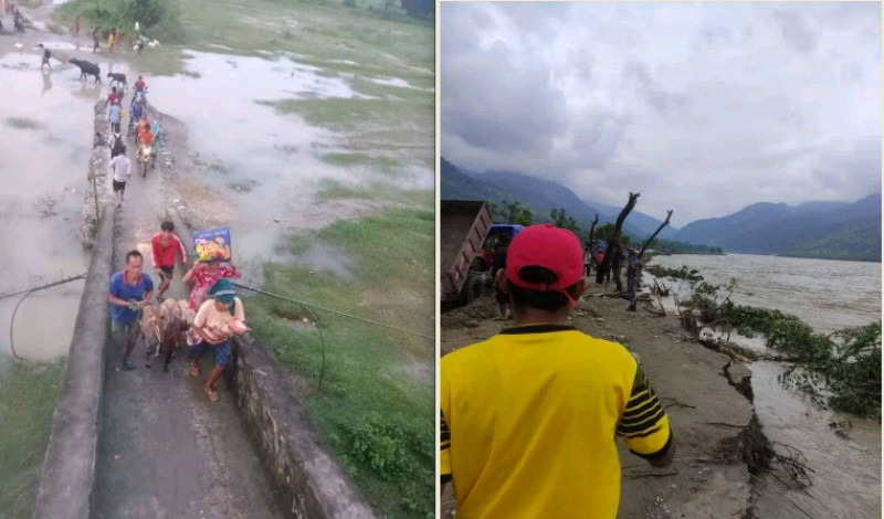 मन्त्री कार्कीसहितको टोलीद्वारा सप्तकोसी नदीको बाँध फुटेको क्षेत्रको स्थलगत अनुगमन