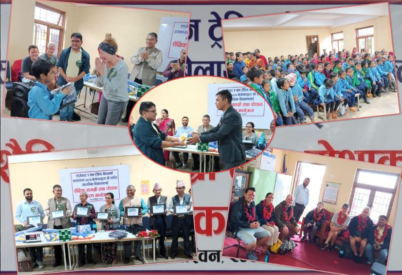 ए वान ट्रेकिङ नेपालको पहलमा बगुवाको शान्ति मा.वि.मा शैक्षिक तथा स्वास्थ्य सामग्री हस्तान्तरण