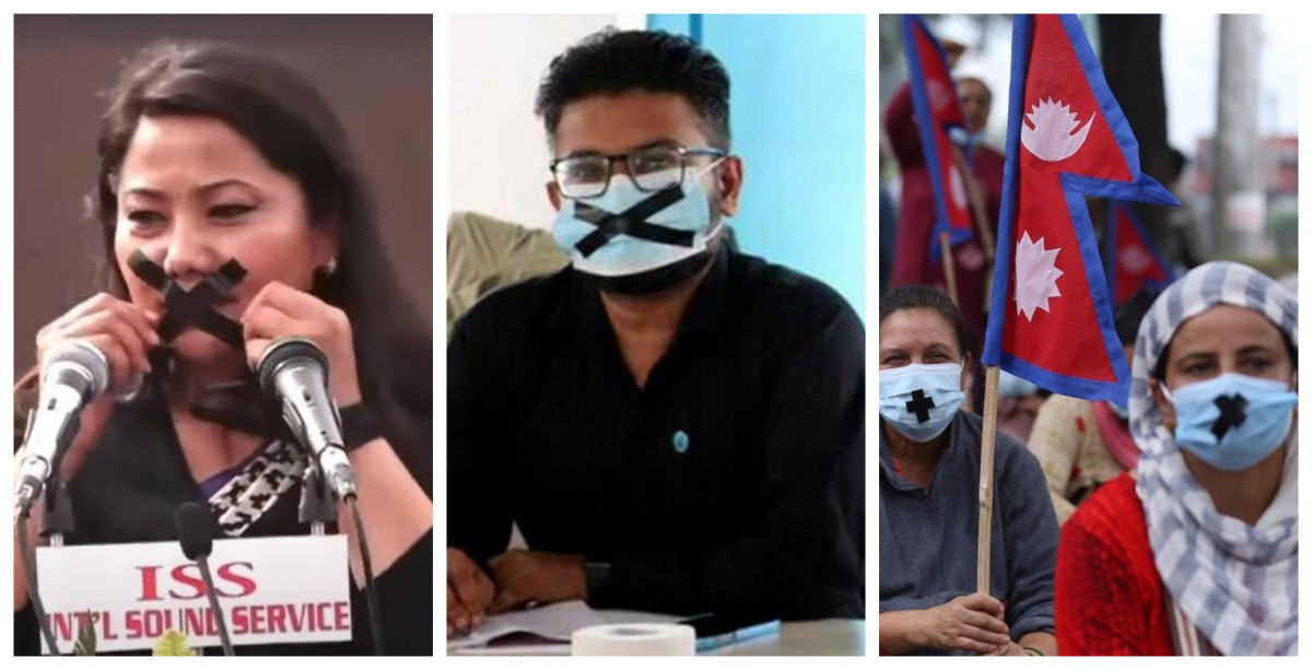 डाक्टर र झाँक्रीको सिको : दुर्गा प्रसाईंका समर्थक मुखमा टेप टाँसेर सडक प्रदर्शनमा 