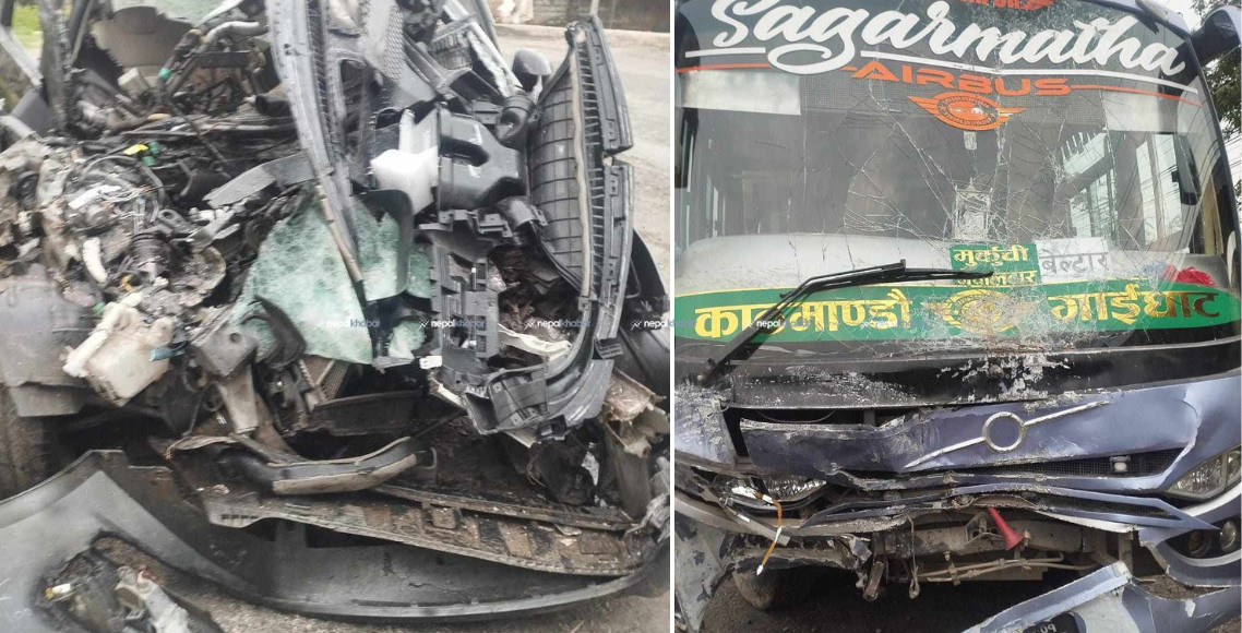बिहानै चितवनमा बससँग कार ठोकियो, कार चालकको मृत्यु