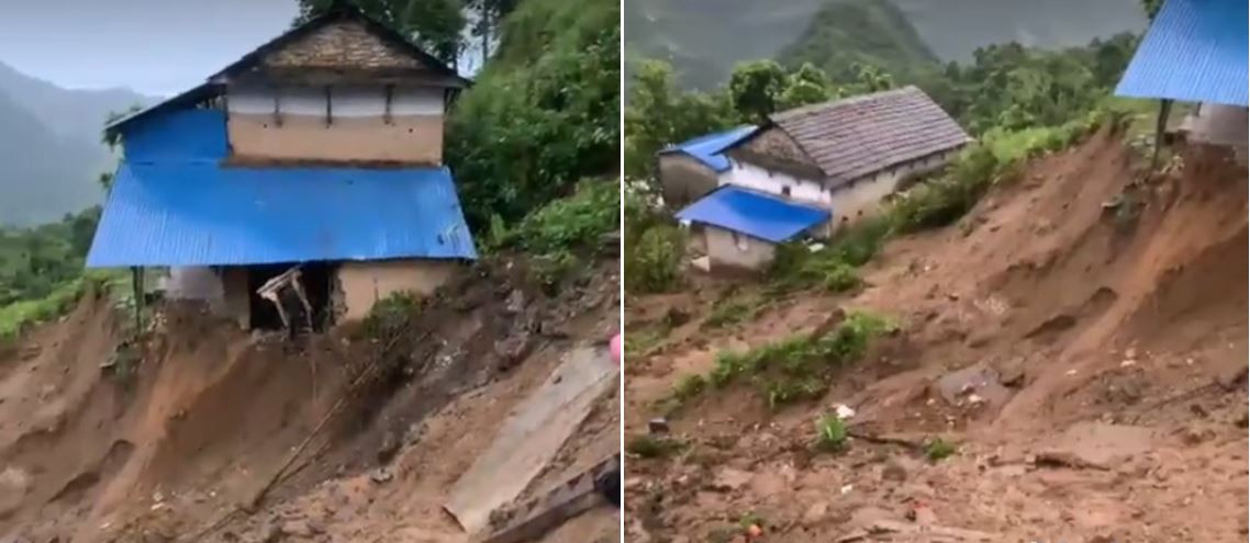 कास्कीमा पहिरो जाँदा लैनो भैँसी र पाडो पुरिए, ३ घर र २ गोठमा ठूलो क्षति