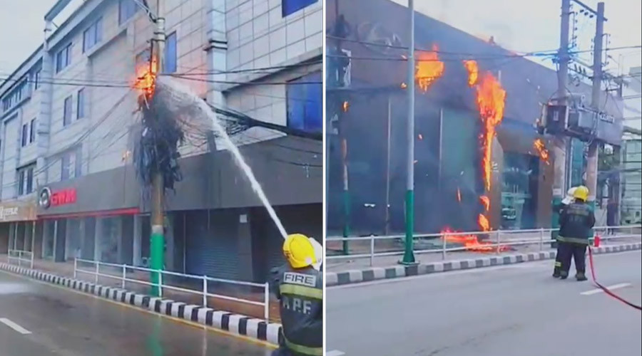 थापाथलीमा बिजुलीको पोलमा आगलागी