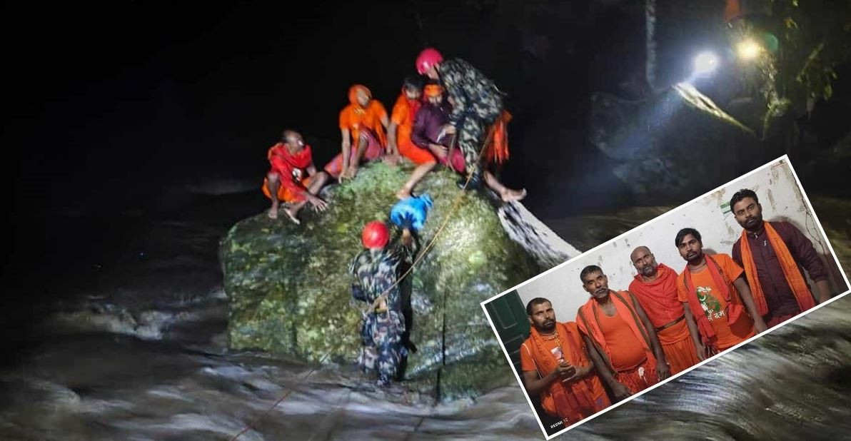 सुन्दरीजलको बाढीमा फसेका ५ जनाको उद्धार