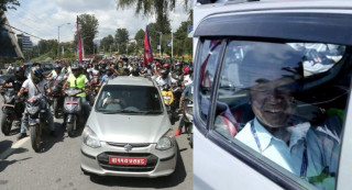 हर्क साम्पाङलाई काठमाडौंमा आउँदा समर्थकको मोटरसाइकल र्‍यालीसहित स्वागत