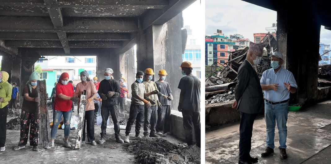 आगजनीले ध्वस्त भाटभटेनी निरीक्षणमा नवनियुक्त अर्थमन्त्री, मीनबहादुरलाई सान्त्वना दिए