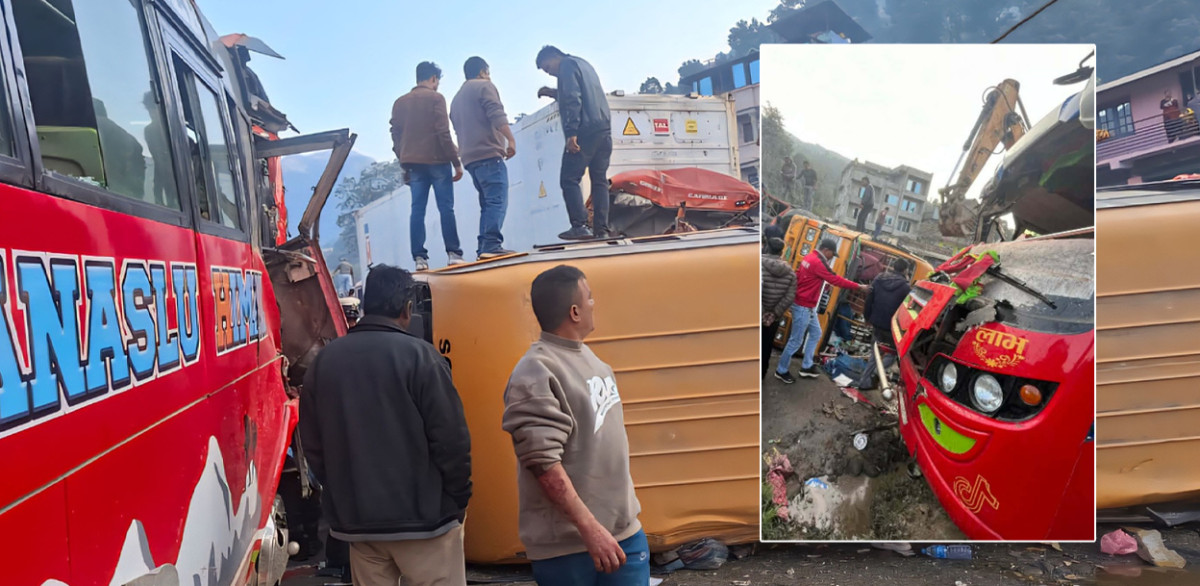 धादिङको धुनिबेसीमा ७ वटा सवारी एकै ठाउँमा दुर्घटना