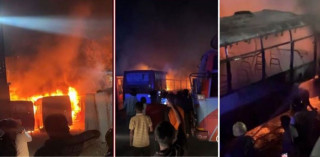 धरानमा पार्किङ गरिएका ६ बसमा आगलागी