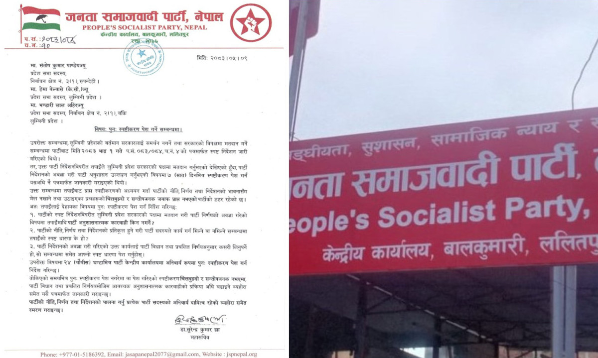 जसपा नेपालले लुम्बिनीका तीन सांसदसँग पुनः माग्यो स्पष्टीकरण